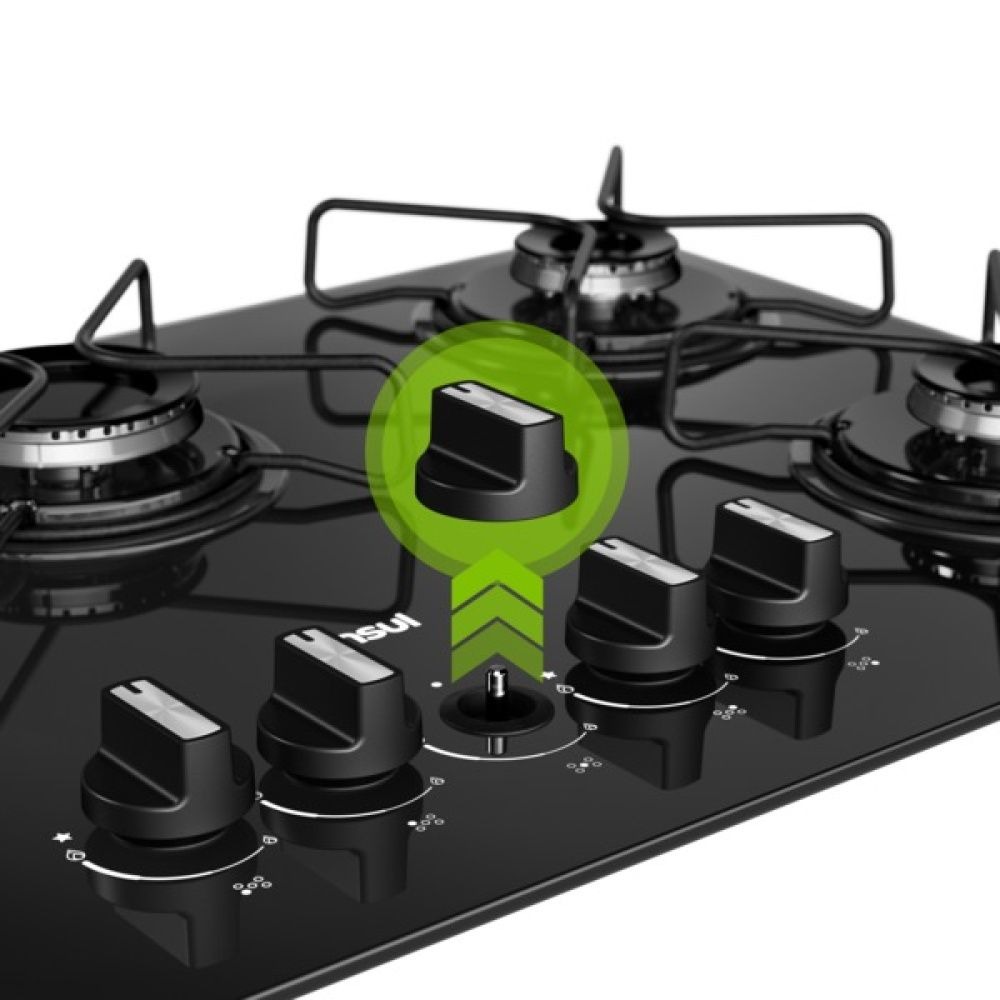 Cooktop 5 Bocas a Gás com Chama Suave Automático Vidro Preto Bivolt CD075BEUNA Consul - Imagem 3