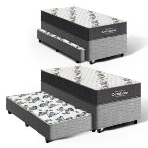 Cama Box + Colchão Ortobom De Espuma D33 Airtech 100 + Auxiliar De Espuma Unique Solteiro 88 cm